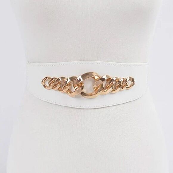 TOM- WHITE Vegan Leather Chain Corset Belt 25” up to 36” FINAL PRICE 🎈 - Picture 1 of 4